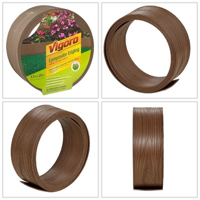 Garden Edging Lawn Border Stakes Attachable Plastic Composite Brown 5.