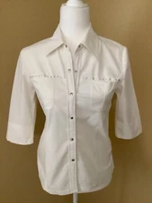 French made Extreme Women’s White Button Up Blouse with Metal Bling Size S