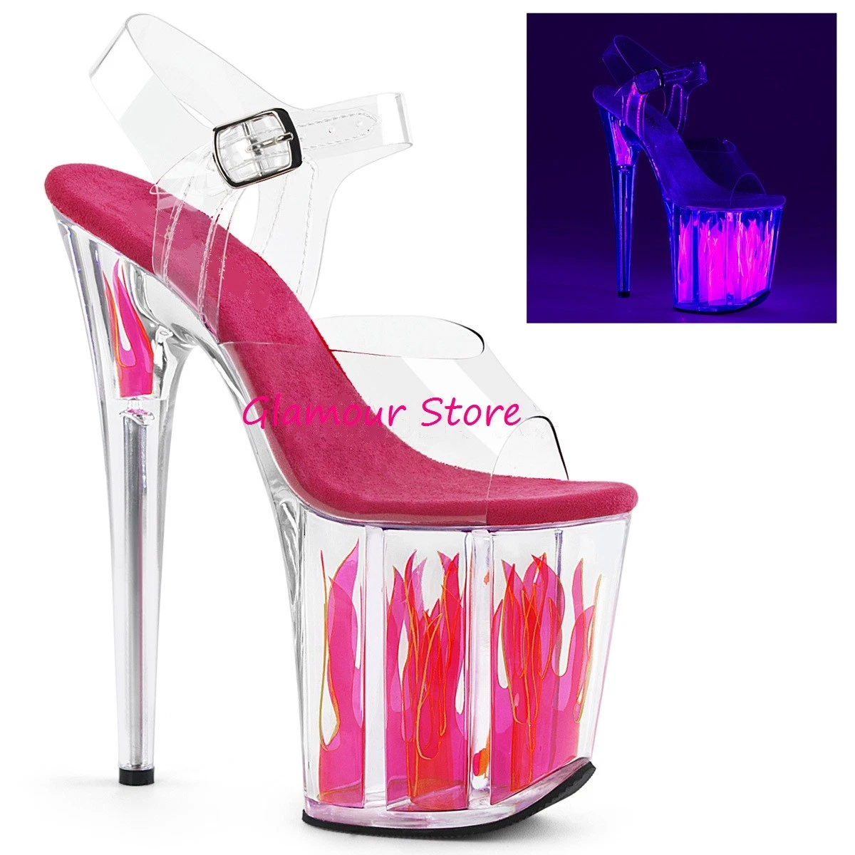 Sexy SANDALI FLUORESCENTI tacco 20 ROSA TRASPARENTE dal 35 al 40