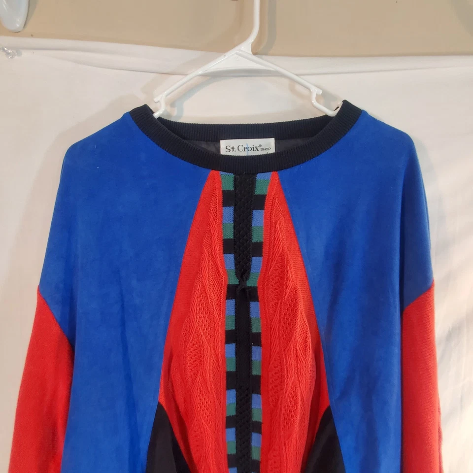 *Suéter vintage St Croix para hombre talla grande bloques de colores imitación gamuza cuero EE. UU. Foto 4 de 4