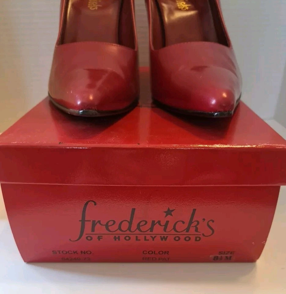 Fredrick's of Hollywood Red Patent Leather Pumps Size 8.5M 8 1/2 Heels Shoes - Image 2 of 4