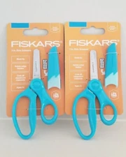 2 Fiskars Blunt Tip Safety Edge Blade Kids 5” Scissors Sheath Eraser Age 4+