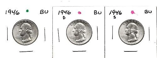 1946 "PDS" WASHINGTON QUARTERS***BU***