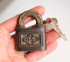 Antique Slaymaker Padlock w/ key old vintage lock brass metal cabinet door safe