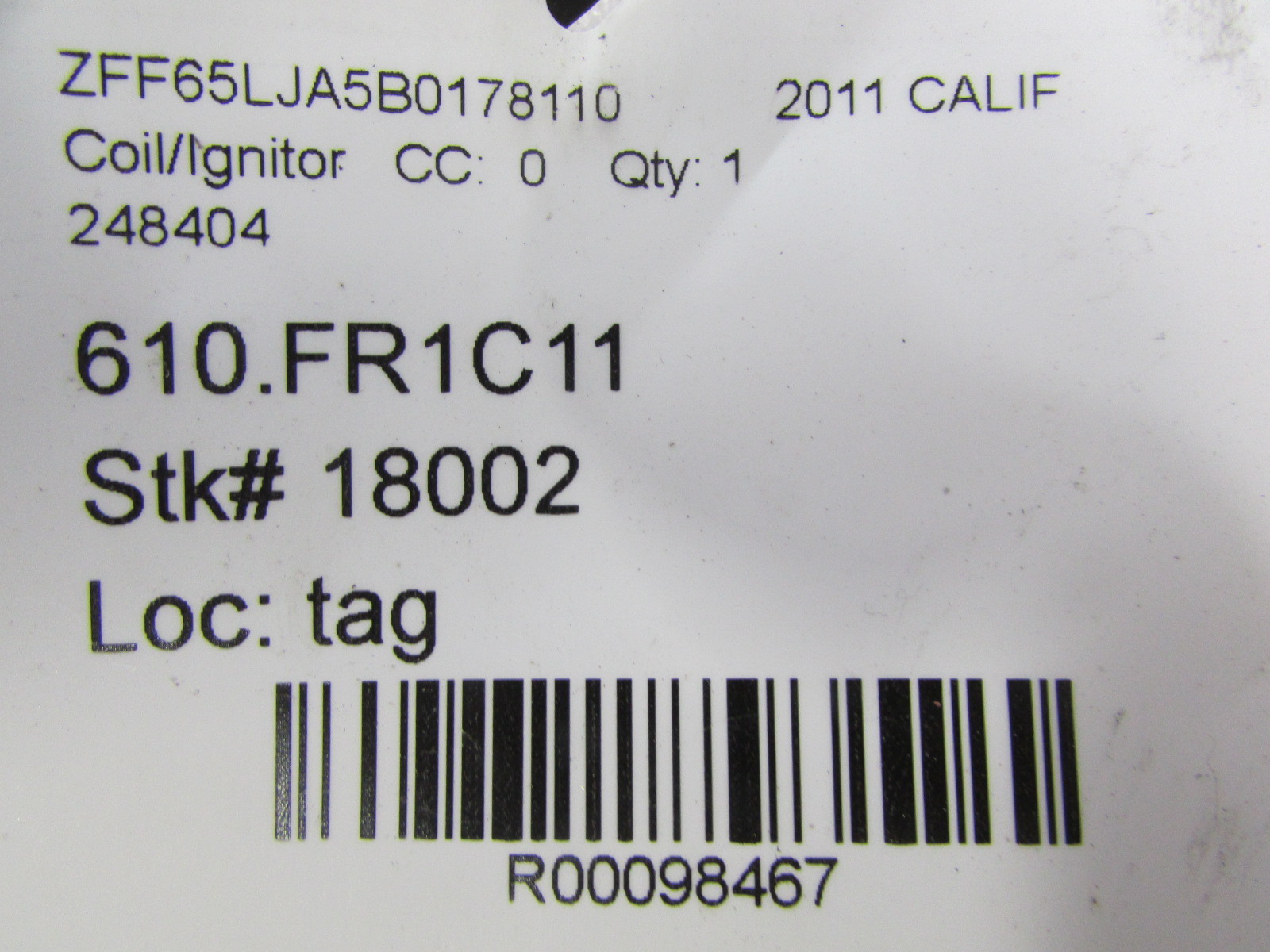 Ferrari California, Ignition Coil, Used, P/N 248404