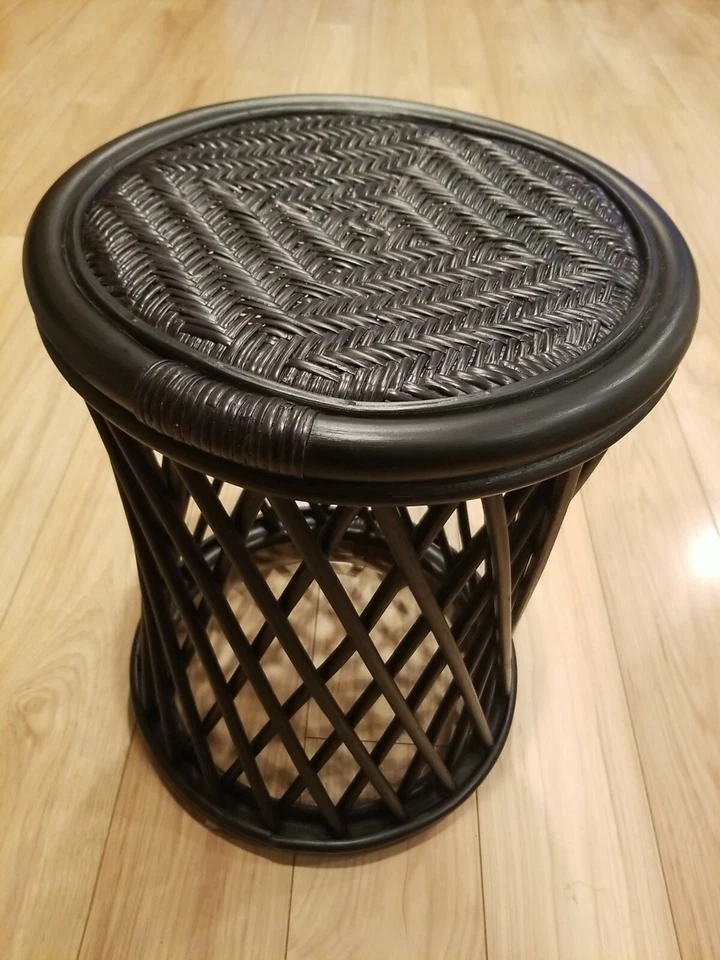 Handmade Black Rattan Wicker Stool - Image 4 of 4