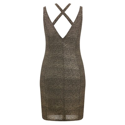 City Chic Plus Womens Metallic Strappy Cocktail Dress, Gold