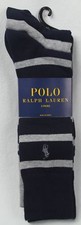 Polo Ralph Lauren 3 Pairs Dress Socks Navy Blue Grey Striped Solid NWT