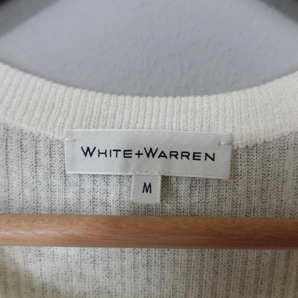 Suéter túnica blanco + Warren mezcla de lino manga volantes talla M tejido crema marfil Foto 2 de 4