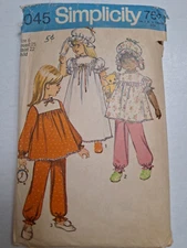 Nightgown Pajamas Hat Cap Girls 6 Simplicity 9045 Sewing Pattern Cut VTG Pants