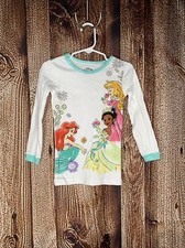 Disney Girls Princess Pajama Top Aqua Blue Trim Size 5 Ariel Tiana Aurora