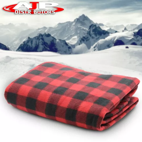 12V Heated Electric Fleece Black Red Checkered Blanket Car Truck Suv Van Warmer