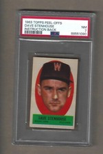 1963 TOPPS  PEEL  OFFS  DAVE  STENHOUSE  INSTRUCTIONS BACK      PSA  7