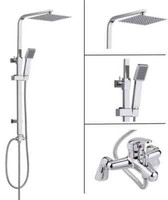 Large Shower Kit Twin Head Waterfall Chrome Adjust Riser Rail Chrome Square Set