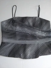 Women's Formal Top 2X Black Silver Aspeed Sequined Evening Bodice Blouse