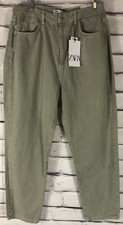 NWT Zara Mom Fit Green Denim High Rise Mom Leg Ankle Rigid Jeans Size 12