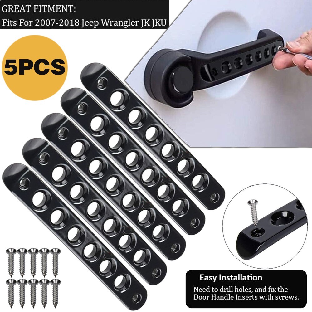 5x Black Door Grab Handle Inserts Cover Decoration Trim Fit 4-Door Jeep Wrangler thumbnail 11