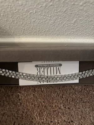 Nolan Miller Glamour Crystal Rhinestone 0.4'' Wide Bracelet 7.5  Silver Tone