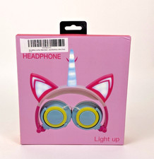 Unicorn Pink Light Up Kids Headphones for Girls With Cat Ears Wired