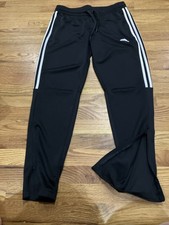Adidas Aeroready Women's Training Pant Black White Stripes Zipper Ankle Sz M EUC