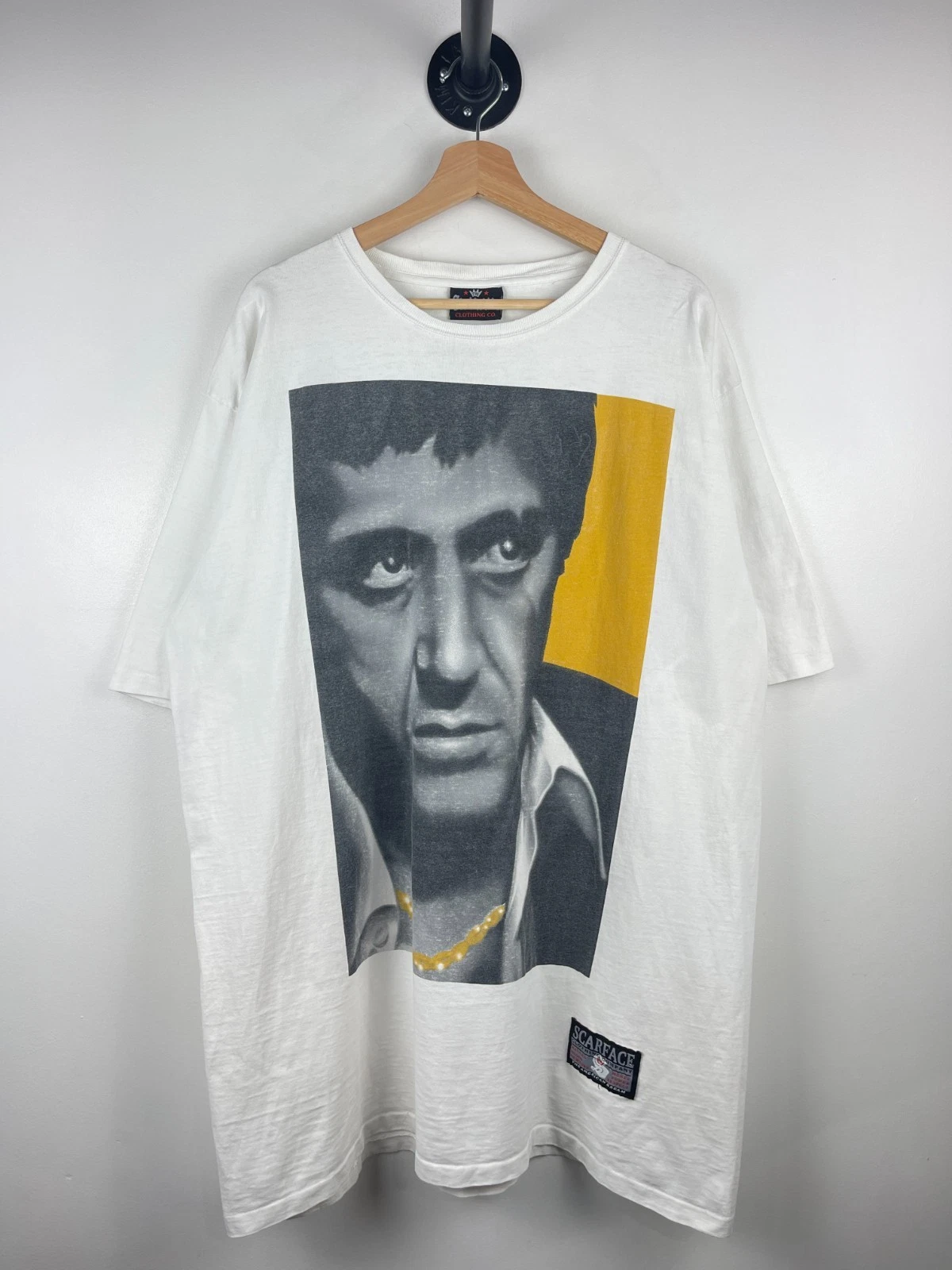 Vintage 90s Scarface Tony Montana Portrait Movie Promo White Tee Size 2XL