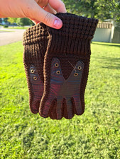 Mens Brown Solid Knit Wrist Gloves w/ Leather...