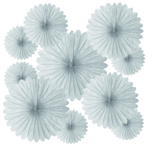 20 Pcs Gray Hanging Paper Fan, Round Fans Decorations Set for