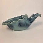 Frankoma 1940s Indian Peacock Blue Horn of Plenty Cornucopia Planter Vase