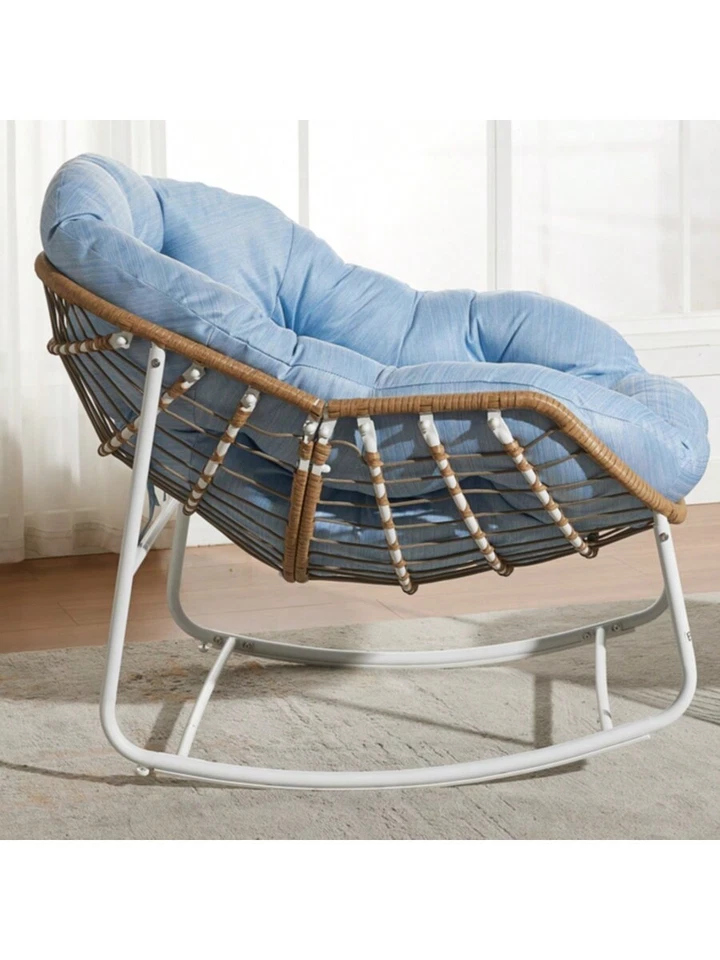 Mecedora Papasan de ratán de gran tamaño con cojín huevo interior exterior Foto 2 de 4