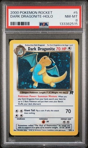 2000 POKEMON ROCKET #5 DARK DRAGONITE-HOLO PSA 8