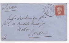 1856 QV FINE 1d PENNY RED STAMP ON COVER WINCHESTER SIDEWAYS DUPLEX TO LONDON