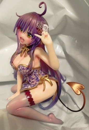 25cm Repainted Purple/Pink Devil Girl PVC Figure — Seated Pose, Tail & Ribbon - Picture 3 of 9