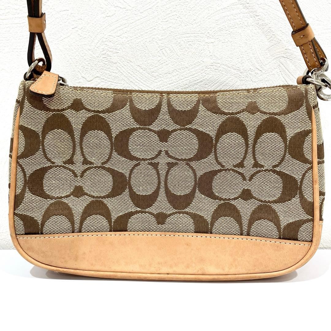 Coach Signature Demi mini Pouch Hand Bag Canvas Leather Beige 6094
