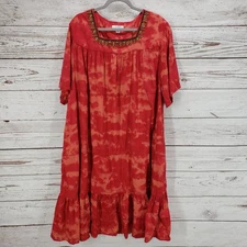 Go Softly Patio Women's 100%Cotton Beaded Side Pockets Dress Size XL