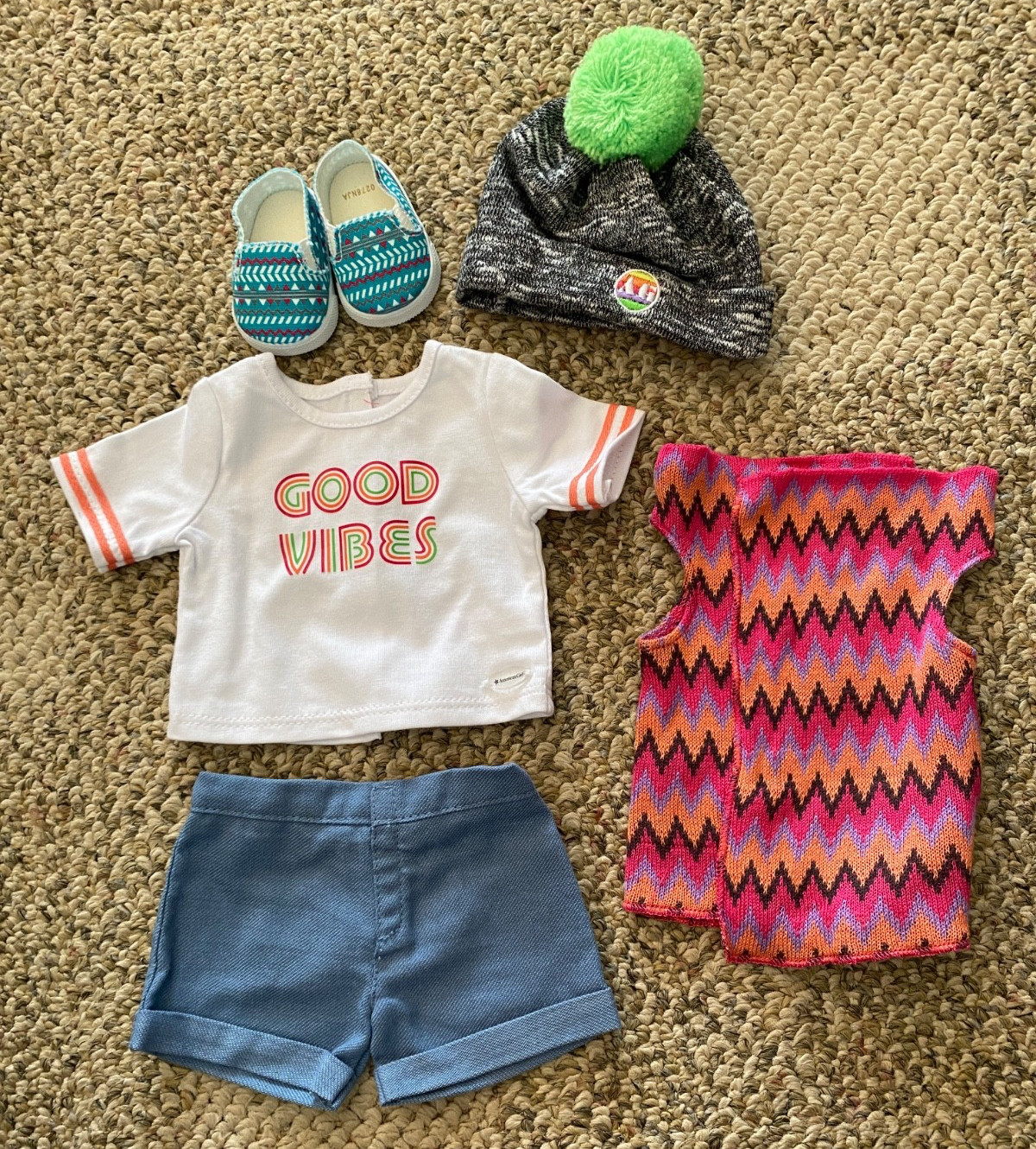 American Girl Shorts Hat Shoes Outfit for 18-inch Dolls Good Vibes Skate New