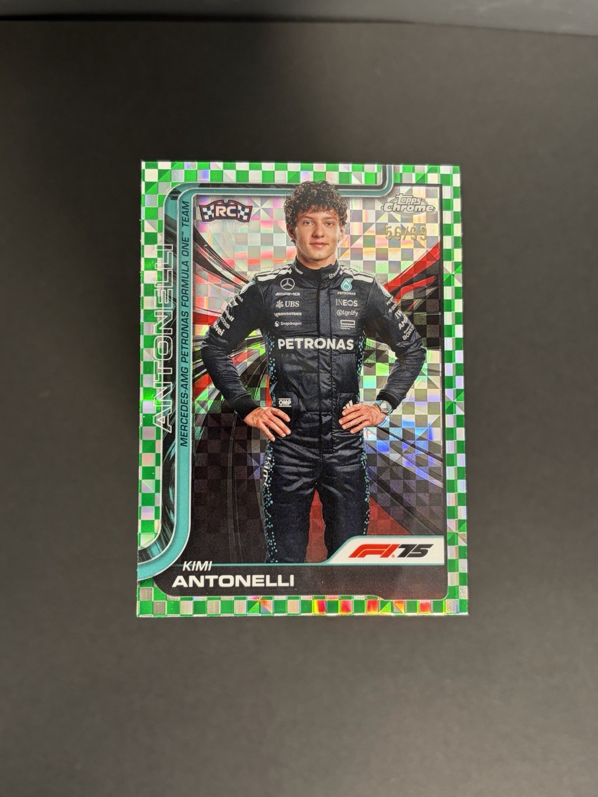 2025 Topps Chrome F1 Kimi Antonelli RC Rookie Portrait Green Checker 56/99 #8