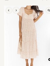 Show Me Your MuMu NWT Odette Beige Floral Puff Sleeve Midi Dress XL Cottagecore