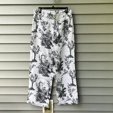 Joie Women's Size 6 Hight Rise Pants Linen Wide Leg vory Black Toile Print