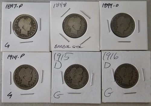 (6) Barber Quarter 1897-P, 1898, 1899-O, 1914-P, 1915-D and 1916-D