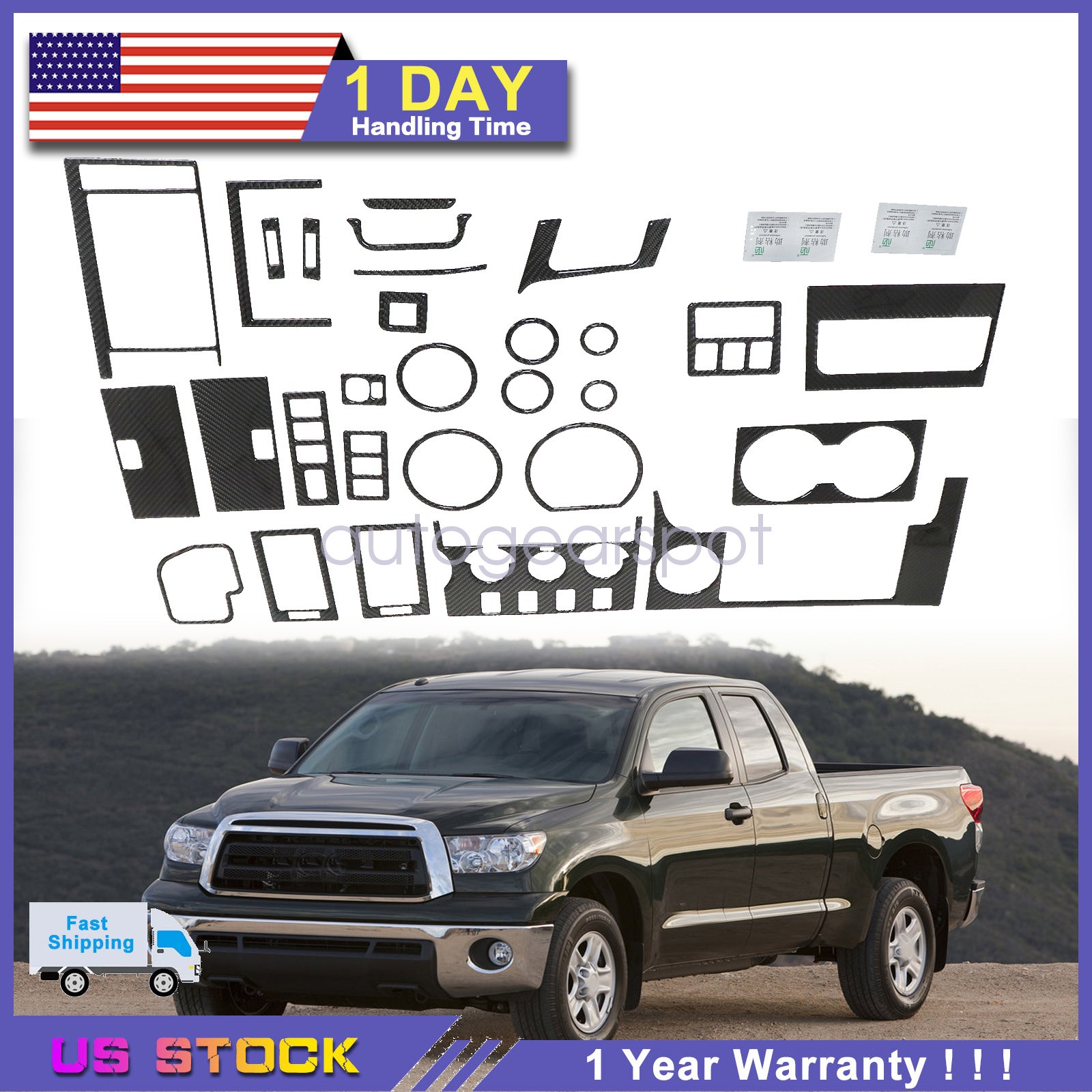 29Pcs For Toyota Tundra 2007-2013 Carbon Fiber Interior Full Kit Cover Trim