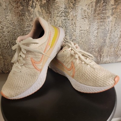 Nike React Infinity Flyknit Women's Running Shoes Beige Pink Yellow US 9