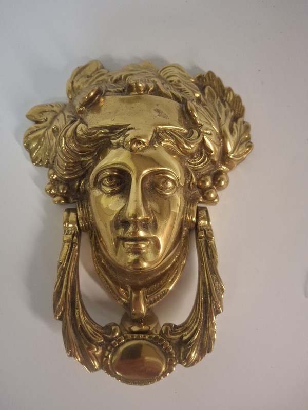 Antique Victorian Brass Doorknocker Face of Apollo  Grecian Green Man