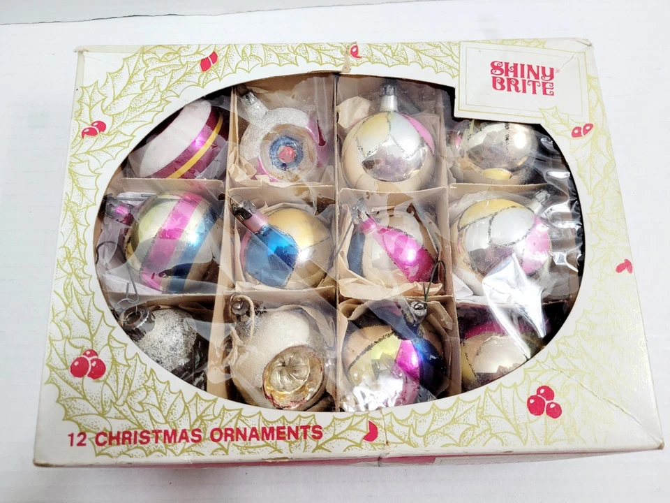 Lote de 12 piezas pequeños adornos de vidrio mercurio Brite brillante Polonia y Navidad años 50 de colección  Foto 2 de 4