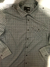 Hurley Phantom Shirt Mens Large Button Up Blue Plaid Long Sleeve Chest Pocket