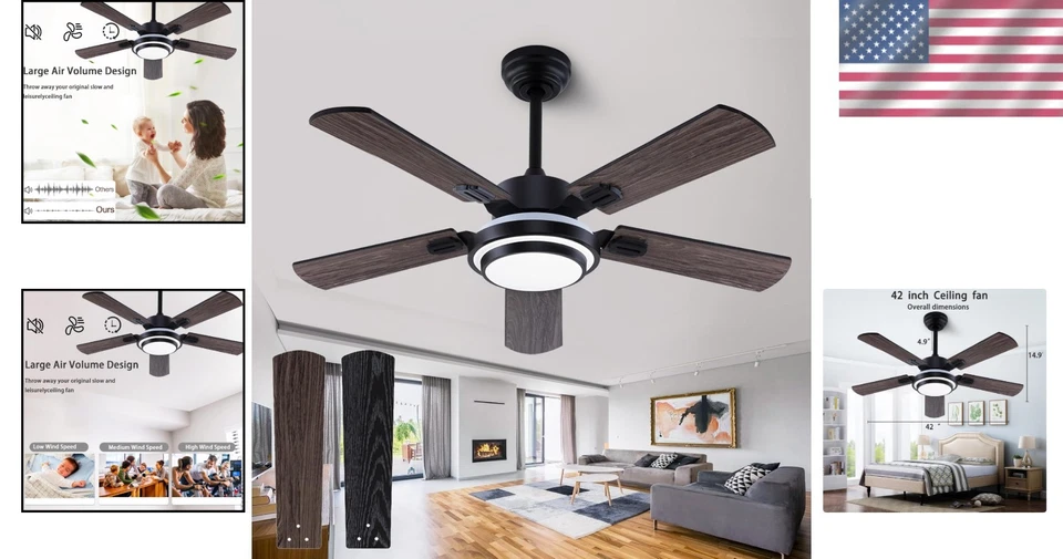 42 Inch Ceiling Fan Brushed Nickel Indoor Outdoor Remote Light 5 Blades - Image 2 of 4