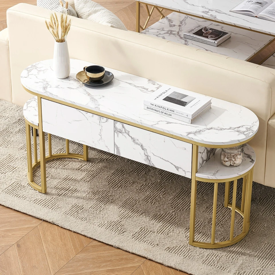Ivinta Console Table with Storage Shelf, Sofa Table with Gold Legs for Entryway - Image 2 of 4