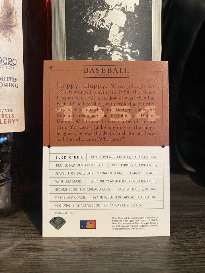 Buck O’Neil 1994 Upper Deck Ken Burns Insert 61 Kansas City Monarchs