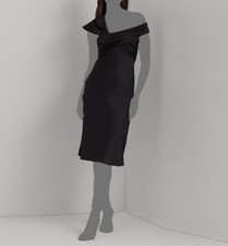 Lauren Ralph Lauren Women's Black Satin Asymmetric Off-Shoulder Dress Size 16