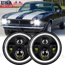 Pair 7" Inch Round LED Headlights Halo DRL Hi+Lo Beam Fit 1967-1981 Chevy Camaro