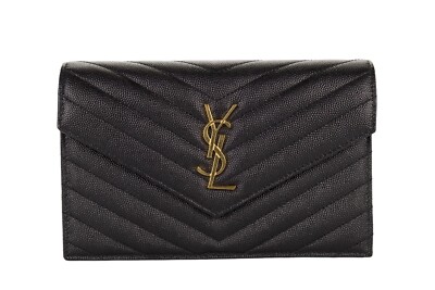 YSL Wallet on Chain Black Caviar Leather Chevron Small Sling bag